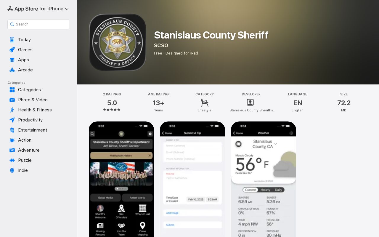 Stanislaus County Sheriff mobile app listing
