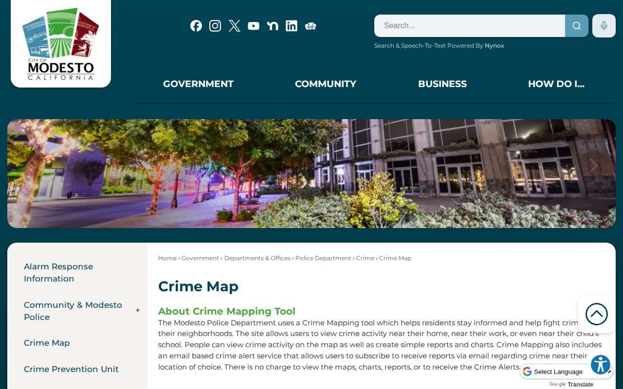 Modesto Police crime map for recent arrest incident context