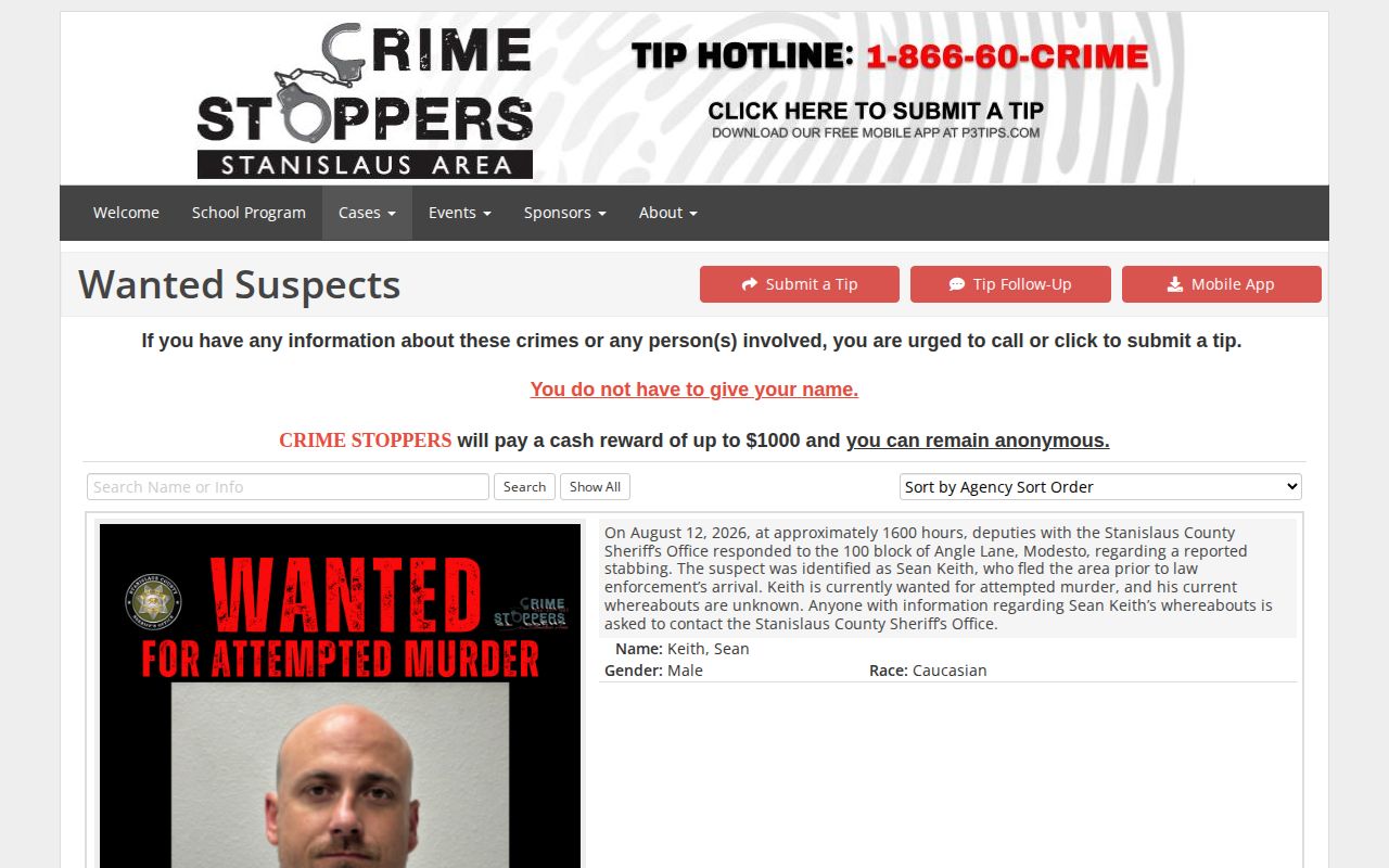Stanislaus Area Crime Stoppers wanted notices